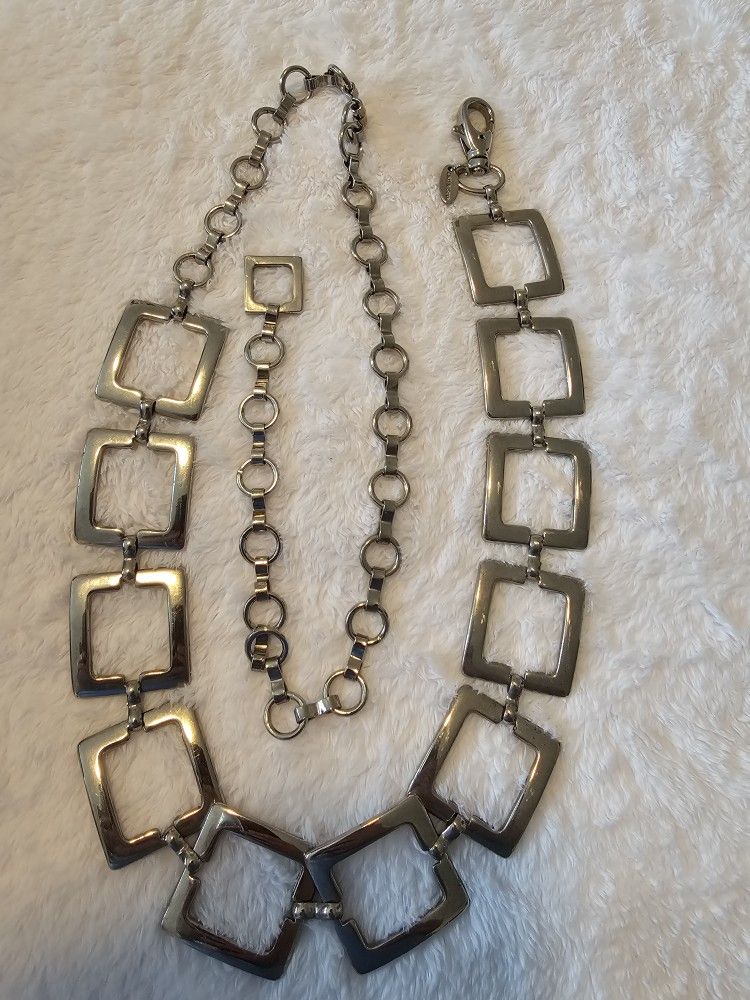 $15.00 - 1980's Italian Made Belt From NY & CO - SOHO Style/Geometric Design Metal Accents/Adjustable - Like New Condition/Modern Silver Look!