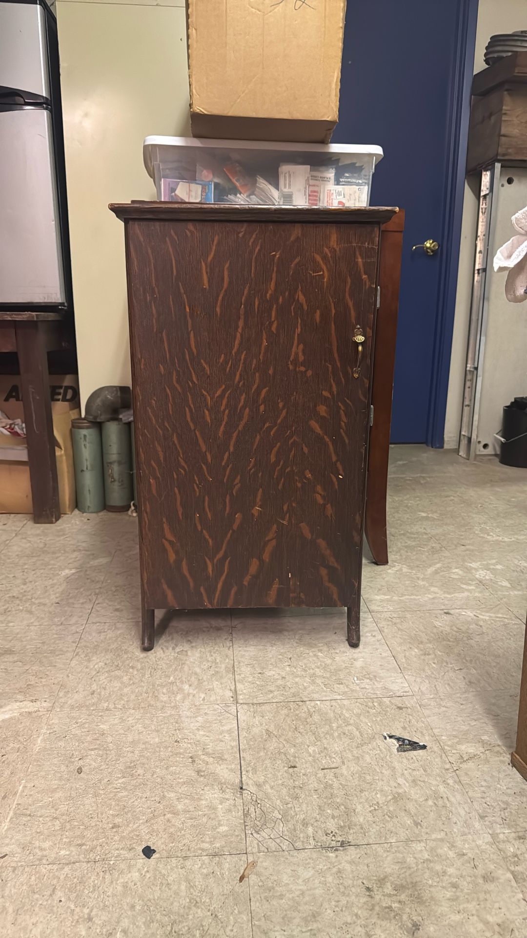 Antique Cylinder Record Cabinet Tiger Oak RARE