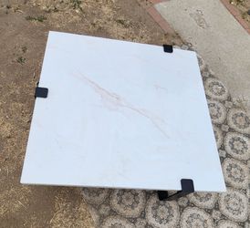 Marble Slab Coffee Table With Heavy Wrought Iron Frame 41x40.5x12"