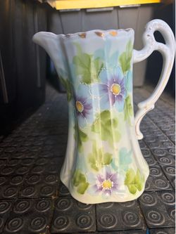 Antique porcelain chocolate floral pot