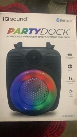 IQ Sound IQ-1603BT Party Dock - Altavoz portátil Bluetooth con luces RGB, radio FM, entradas USB/MicroSD, transmisión de música inalámbrica con asa de