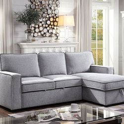 Brand New Gray L-shaped  Reversible Sectional Storage  Sofa  With Pull-out Sleeper 