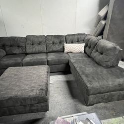 Dark Gray Sectional Sofa + Ottoman
