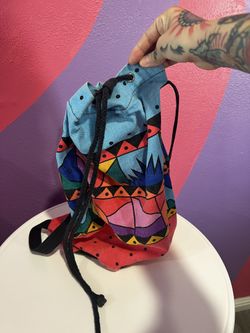 Vintage Spiegel Canvas 90's Neon Pink Geometric Sling backpack Drawstring 16"