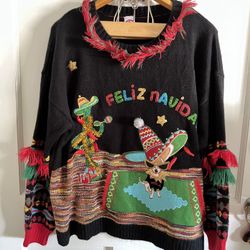 Holiday Time Feliz Navidad Chihuahua Ugly Christmas Sweater 1x 16/18