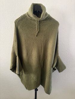 Olive Green Cowl Neck Knit Poncho Sweater