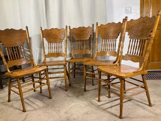 Solid Oak Double Pressed Back Chairs (5)