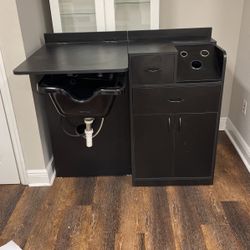 Wet Dry Stylist Barber Black Station All-in-one With Sink And Shampoo Bowl.