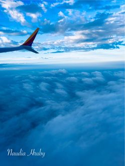 AirplaneAbove Clouds, Blue/White Print POSTER Framed 16*20 (By Naudia Hruby)