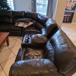 L Shaped Large Leather Couch With Recliners