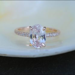 14k Rose Gold White Sapphire Engagement – Handmade Solid Gold