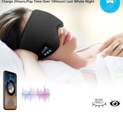 Wireless Sleep Mask,SKEYEOL Sleep Headphones,Adjustable&Washable Music Travel Sleeping Headset with Built-in Speakers Microphone Hands-Free for Air Tr