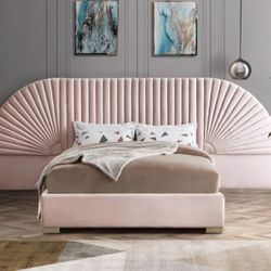 Cleo Velvet Pink King Bed (3 Boxes)

