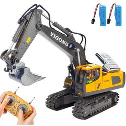Remote Control Excavator 11 Channel RC Excavator Truck Toys 1/20 Scale 2.4Ghz Construction Vehicles with Metal Shovel 680° Rotation for Kids Boys Age 