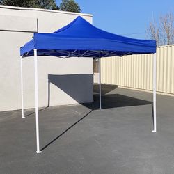 (NEW) $100 Heavy-Duty 10x10 ft Popup Canopy Tent Instant Shade w/ Carry Bag Rope Stake, White/Blue 