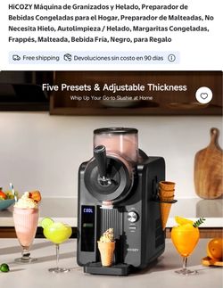 HicozY Máquina de Granizados y Helado, Preparador de Bebidas Congeladas para el Hogar, Preparador de Malteadas, No Necesita Hielo, Autolimpieza / Hela