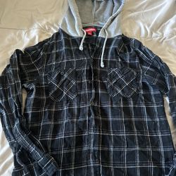 Unionbay Mens Small Classic Flannel Shirt Hoodie Button Down 100% Cotton