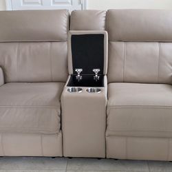 Taupe Micro Power Reclining Console Loveseat