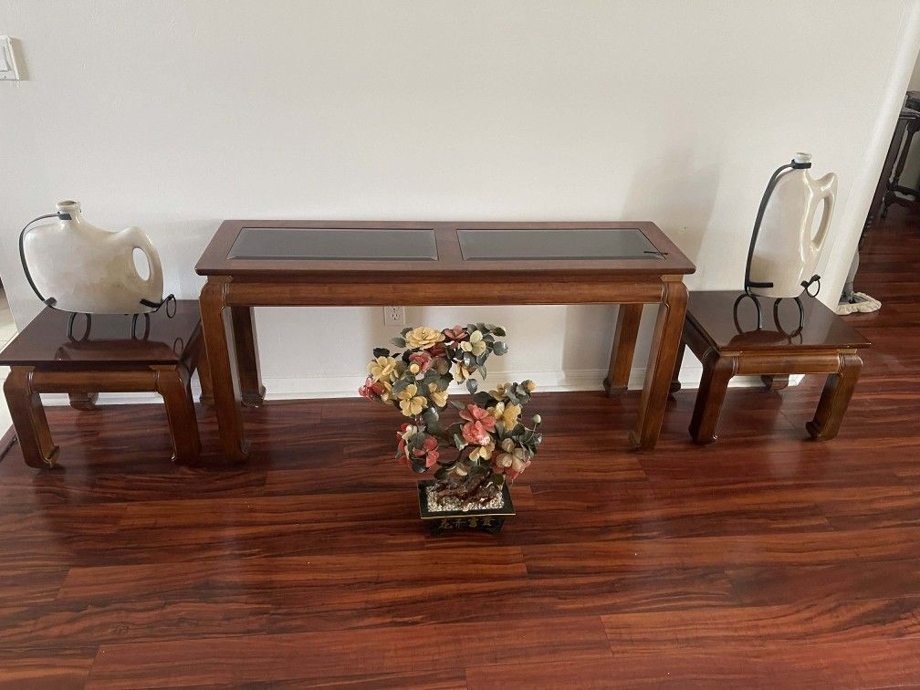 1970's Asian Console Table and Benches