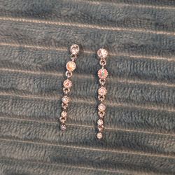 Solid .925 Sterling Silver Aurora Borealis Crystal Long Drop Earrings