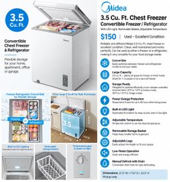 Midea 3.5 Cu. Ft. Convertible Chest Freezer – Excellent Condition