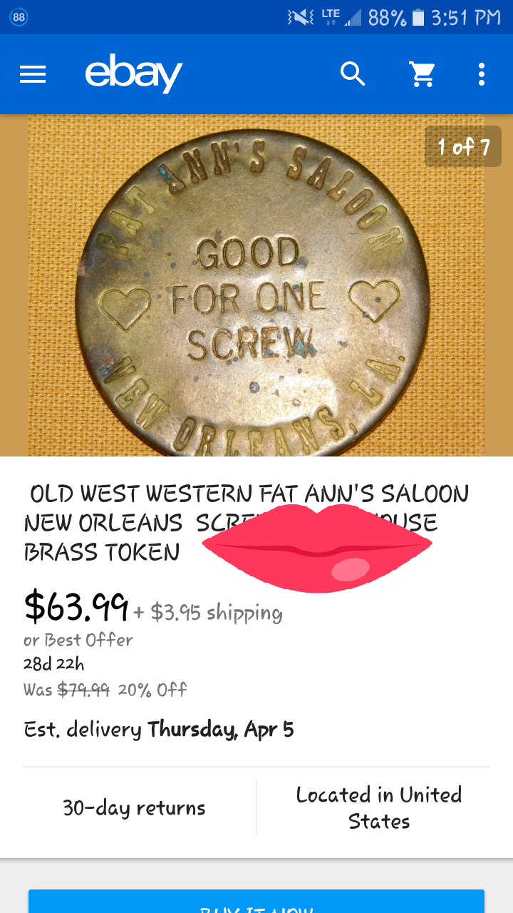 1940's Western Brothel Coin Fat Anns Saloon New Orleans L.A