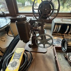 2 Antique (Slide & 8mm) Projectors & BRUMBERGER Metal Movie Chest