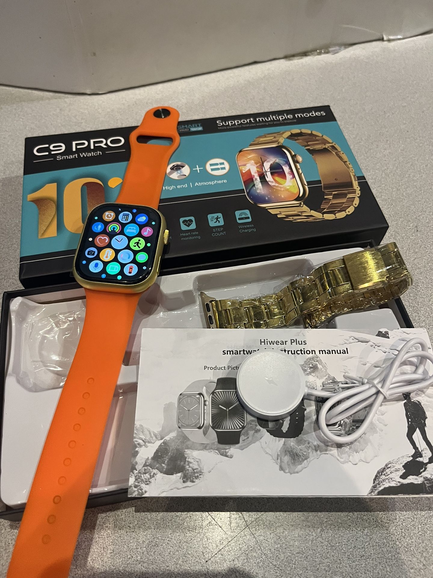 C9 Pro fitness Smartwatch iOS/Android-2 bands Orange & Gold 