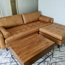 Poly And Bark Napa 88.5” Leather Sofa And Ottoman
