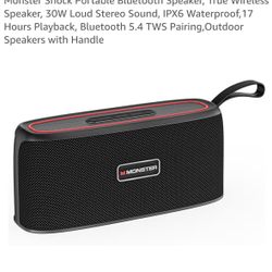 New.  Monster Shock Portable Bluetooth Speaker, True Wireless Speaker, 30W Loud Stereo Sound, IPX6 Waterproof,17 Hours Playback, Bluetooth 5.4 TWS Pai