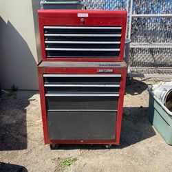 Vintage Craftsman Red Rolling Tool Chest Cabinet - 2 Piece, Many Drawers, Fair Condition (No Keys)