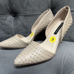 NEW ✨FRENCH CONNECTION Beige Studded   Cream Heels 👠 Sz 9