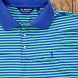 😍 Blue Striped Blue PONY Mens LARGE Ralph Lauren POLO Short Sleeve Vintage Golf Dress Shirt