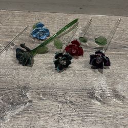 hand-blown glass rose figurines