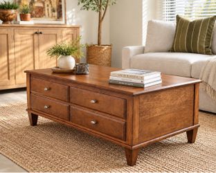 Ethan Allen Solid Wood Coffee Table | Refinished Wood | 2 Drawers | Made in USA