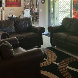 3 Piece Real Leather Sofa Set
