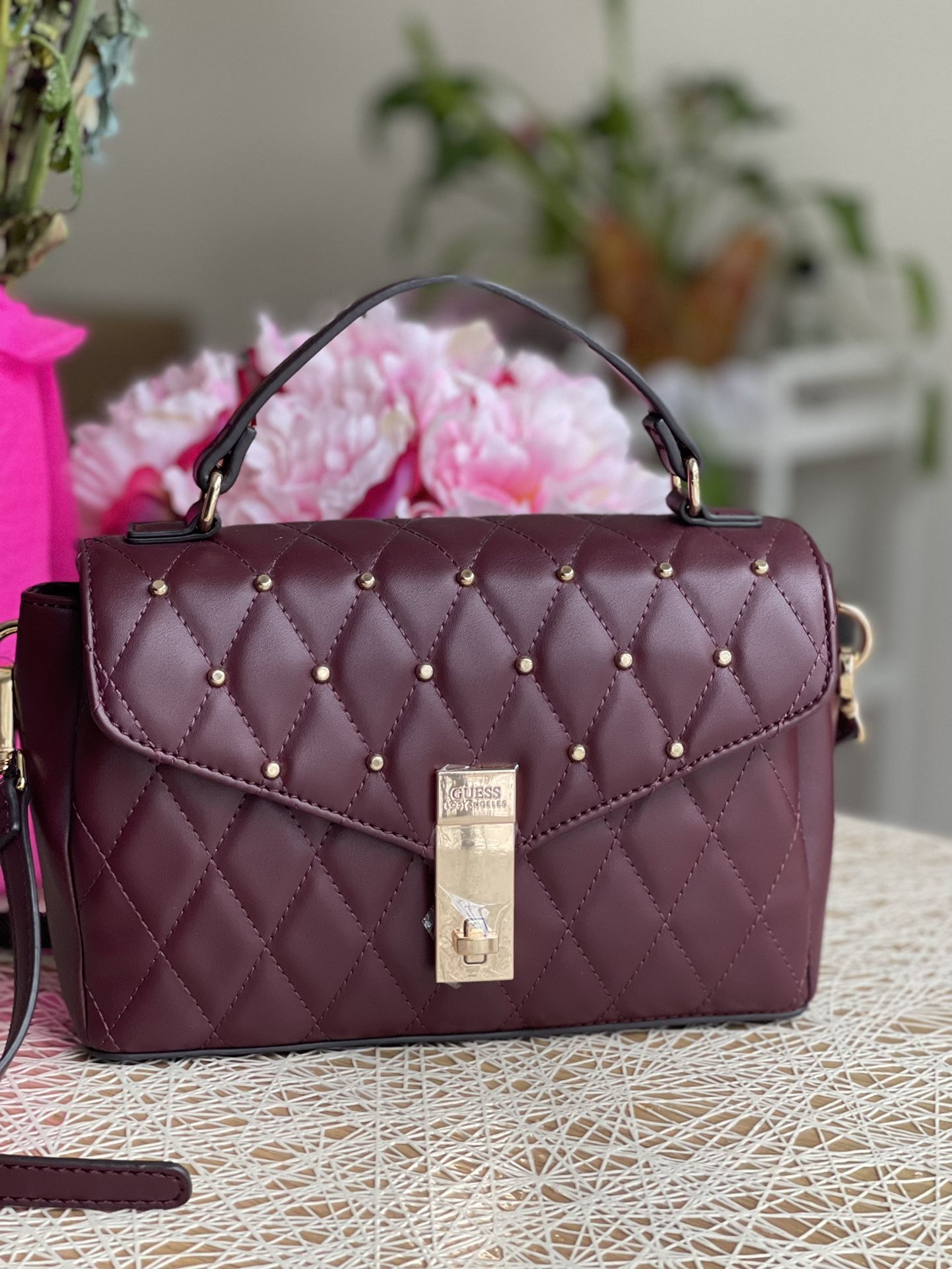 Guess Bethel Top Handle Bag GOLD/ BORDEAUX NWT EXCELLENT BAG For Women