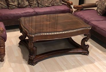 Brown Coffee Table with Glass Top