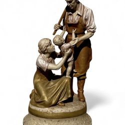 ⭕️  Royal Dux Large 27” Porcelain Figurine – “The Family / Blacksmith”