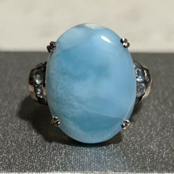 Larimar and Blue Topaz Sterling Silver Ring 