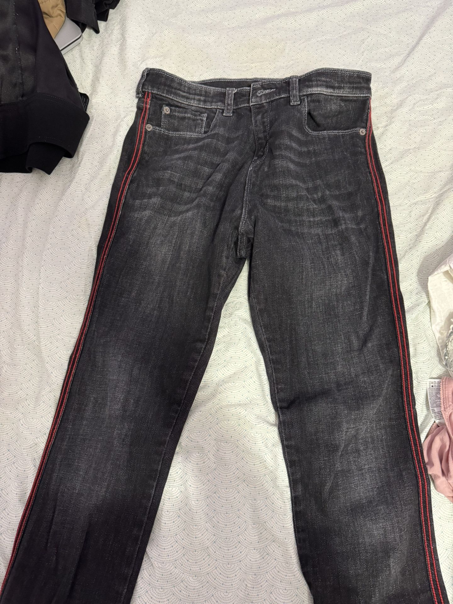 Emporio Armani EA Jeans 7V2J20 – Black/Charcoal w/ Red Side Stripe – Size 27 – Authentic (Certilogo)