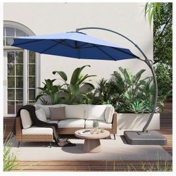 LAUSAINT HOME Outdoor Patio Umbrella with Base included, 11 FT Deluxe Curvy Cantilever Umbrella Offset Hanging umbrella with 360° Rotation for Market,