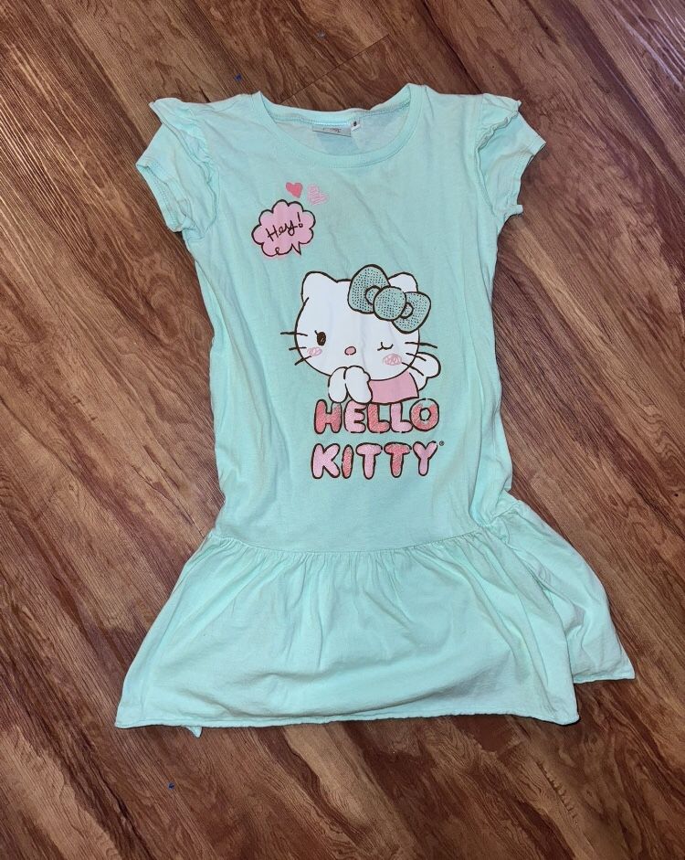 Girls size 8 Sanrio Hello Kitty Short Sleeve tutu t-shirt Top graphic Print mint