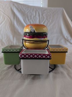 Cheeseburger Condiment Serving Set w/4 Bowls