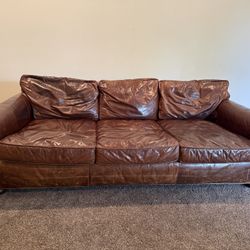 Restoration Hardware Original Lancaster Leather 3 Cushion Sofa 
