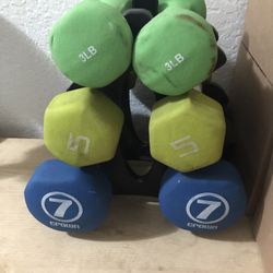 3 Sets Of Dumbbells Weights 7, 5, 3