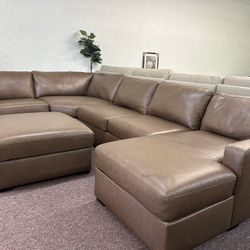 Furniture- 5 Pc 100% Real Leather Sectional With a Chaise- Radley