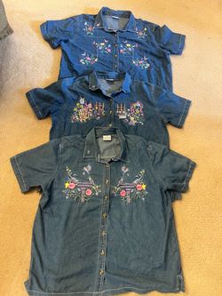 Bobbie Brooks Denim Jean Embroidered Top Shirts Floral 2X