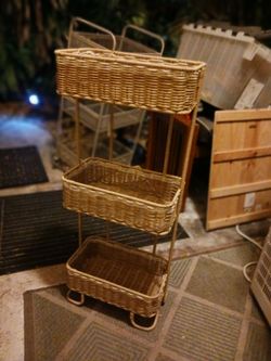 NEW 3 TIER WICKER LOOK STORAGE STAND 35INHT BY 12INWD 18 FIRM