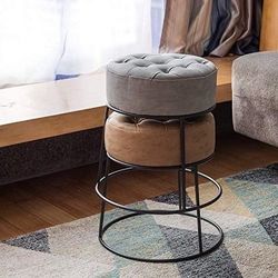 New GREY W/ BLACK BASE Art Leon Small Round Ottoman  Stackable Footstool Leather Pouf Foot Rest